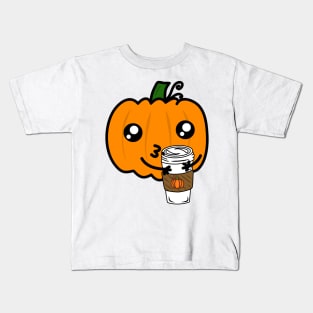 Pumpkin Drinking A Pumpkin Spice Latte Funny Kids T-Shirt